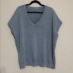 Barefoot Dreams Slate Blue V-Neck muscle Tee top blouse women 2X boxy cozy Y2K